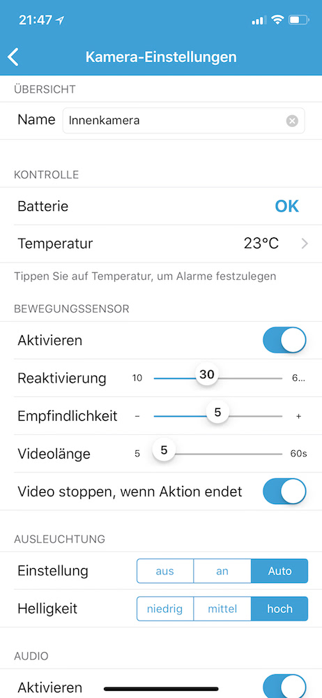 Blink Home Security App: Einstellungen