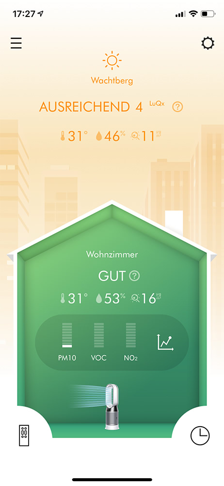 Screenshot: Dyson App für Luftreiniger: Luftqualität