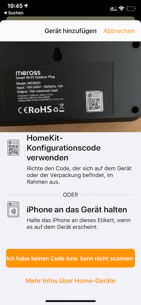 Ourdoor WLAN Steckdose: HomeKit-Einrichtung