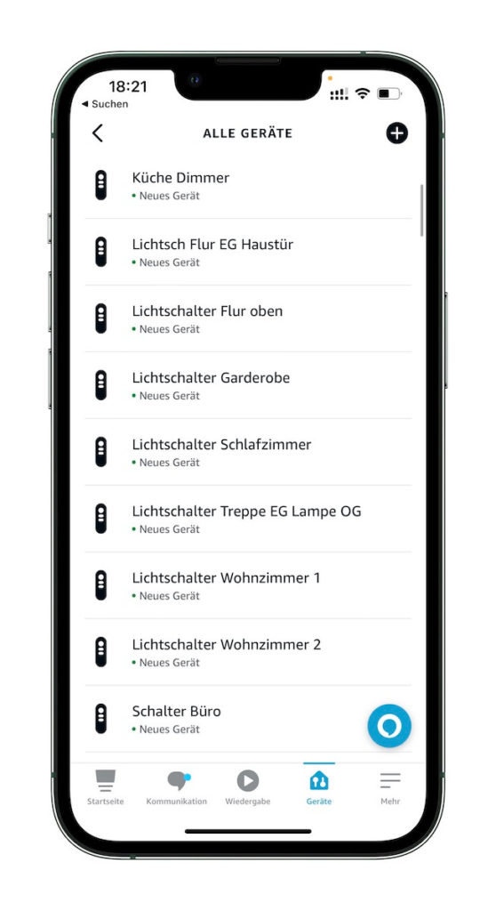 Screenshot: Philips Hue-Schalter in der Alexa-App