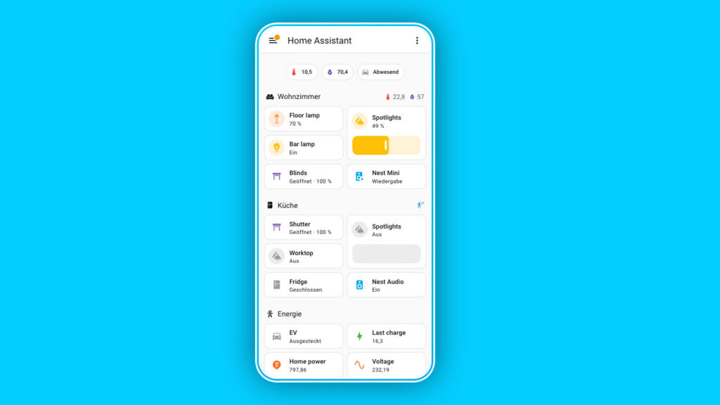 Home Assistant Dashboard auf einem Smartphone – Smart-Home-System im Überblick
