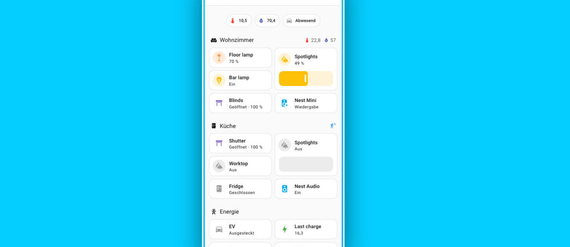 Home Assistant Dashboard auf einem Smartphone – Smart-Home-System im Überblick
