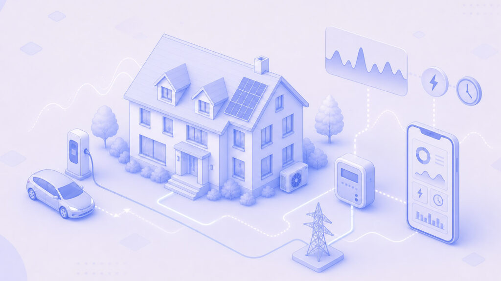 Dynamische Stromtarife: Illustration eines Smart Homes mit Börsenstrompreisen
