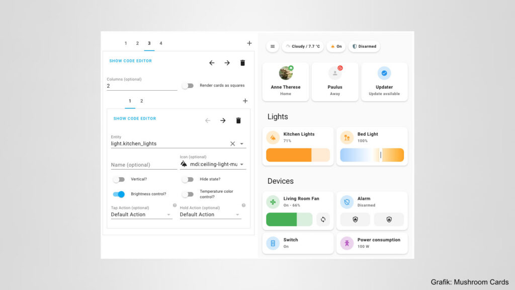 Screenshot: Dashboard für Home Assistant