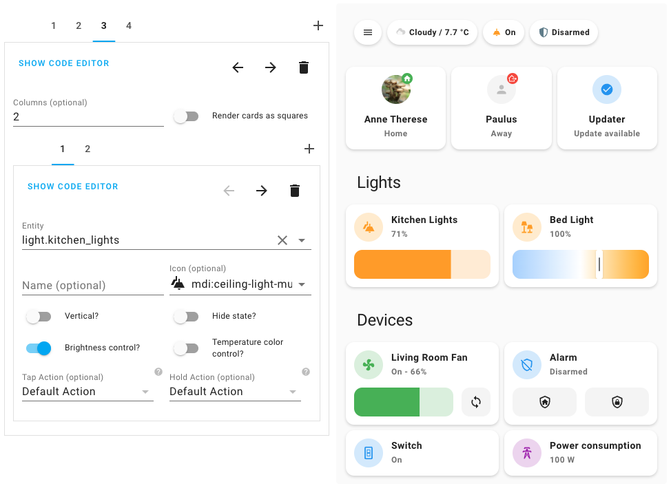 Screenshot: Mushroom Dashboard für Home Assistant