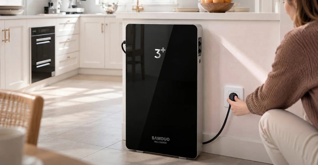 Speicher fürs Balkonkraftwerk: Samduo Nex E6000 bringt 6 kWh per Schuko-Stecker Speicher fürs Balkonkraftwerk: Samduo Nex E6000 bringt 6 kWh per Schuko-Stecker